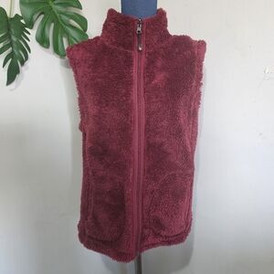 Laura Scott Reversible Faux Fur / Fleece Burgundy Vest
